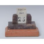 An amethyst quartz and rose marble rectangular desk calendar,