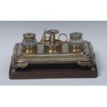 A George III silver-gilt rounded rectangular inkstand,