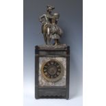 A 19th century French bronze mounted marble and belge noir mantel clock,