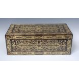 A large Regency rosewood and brass marquetry rectangular writing box,