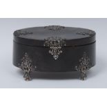 A 19th century silver mounted tortoiseshell oval table casket, hinged cover,