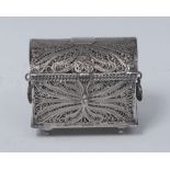 A 19th century silver filigree miniature casket, probably Russian,