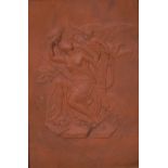 A 19th century terracotta rectangular plaque, moulded in relief with Cupid and Psyche, 12.5cm x 8.