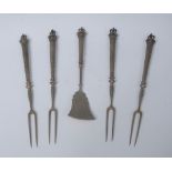 A Continental silver server and four two-prong forks,