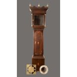 A George III oak longcase clock, the 30cm brass square dial with silvered chapter ring,
