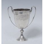 Golf - a George V silver two-handled ovoid miniature pedestal trophy,