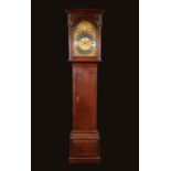 A George II oak longcase clock, 33cm arched brass dial with silvered chapter ring,