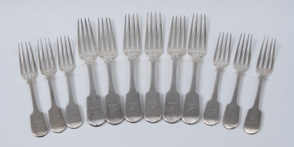 A set of six Fiddle pattern dinner forks, Thomas Wallis (II) & Jonathan Hayne,