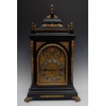 A large Victorian gilt metal mounted ebonised musical repeating bracket clock, in George II style,