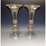 A pair of early late 19th century cut class table lustre vases (lacking droplets)