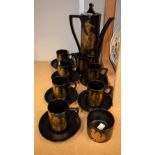 A Portmerion Phoenix pattern six setting coffee set including coffee pot;