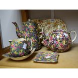 A Royal Winton Cromer pattern tea pot; others, cream jug, dish,