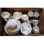Ceramics - a Royal Vale part tea set, pink rose on white ground, four cups, five saucers,