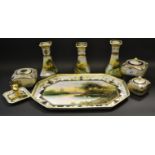 Noritake - an eight piece hand painted dressing table set, comp elongated octagonal tray,