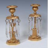 A pair of French Palais Royale ormolu table lustres, detachable vine cast sconces, ribbed sconces,