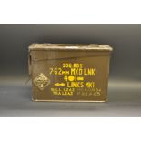 Militaria - a metal ammunition box painted brown embossed with serial numbers H82 MK1 RG1965 SV30A