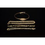 A 9ct gold Christening bracelet ;another ; a rope twist bracelet ; a gold plated Baby bangle (4),