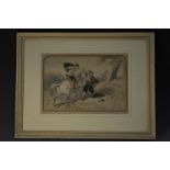 English School (19th century) Combat indistinctly signed with monogram, watercolour,