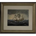 James Dugdale (Bn 1940) A galleon at sail, signed, watercolour,