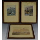 Deninger A set of three, Oberammergau signed, watercolour,