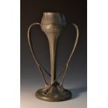 A Liberty & Co Tudric pewter vase, designed by Archibald Knox, of stylised tulip form,