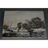 A Delft tile, painted with a winter scene, signed Schelfhout 14cm x 18cm,