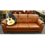 A contemporary tan leather 3 seater sofa,