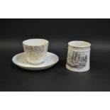 A English Porcelain mug, transfer printed in monochrome with The Arboretum, Derby,