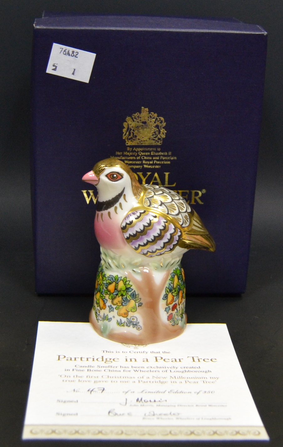 A Royal Worcester, Partridge in a Pear Tree model, boxed , signed Henry Sanden,