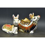 A Royal Crown Derby paperweight , Reindeer, silver stopper; Donkey Foal,