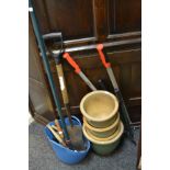 Tools - a pair of hedge clippers; spade; various gardening instruments;