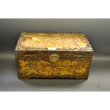 A carved camphor wood chest 20cm high x 23cm deep x 40cm wide