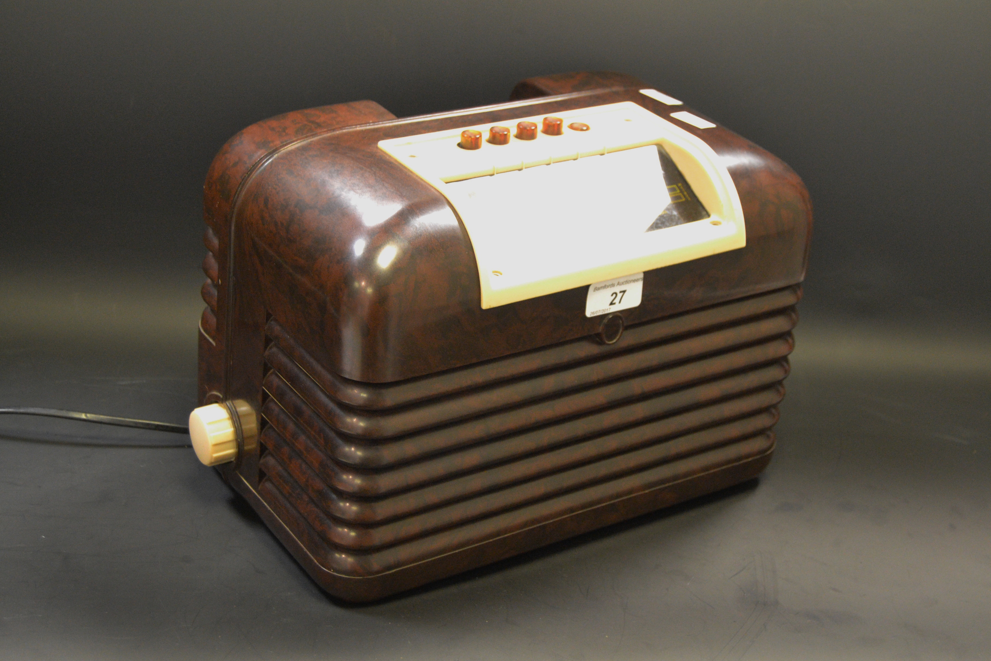 An Art Deco Bush vintage, brown bakelite radio,