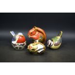 Royal Crown Derby Paperweights - Robin Nesting; Bluetit; Squirrel;