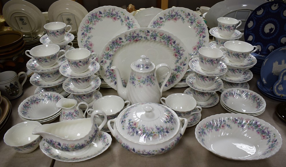 A comprehensive Wedgwood Angela pattern dinner service, printed with summer flowers, comprising,