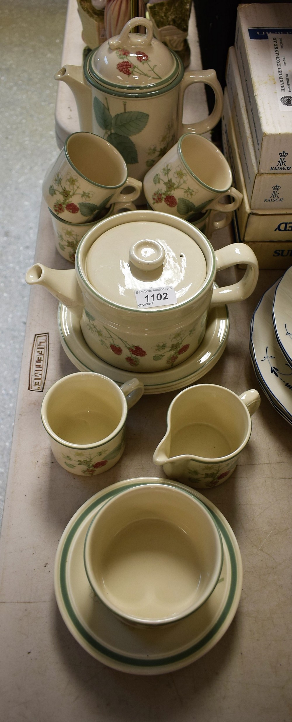 A Wedgwood Raspberry Lane pattern part tea and coffee service, including teapot, coffee pot,