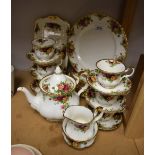 A Royal Albert Old Country Roses pattern tea set for six, including tea pot, milk jug, sugar bowl,