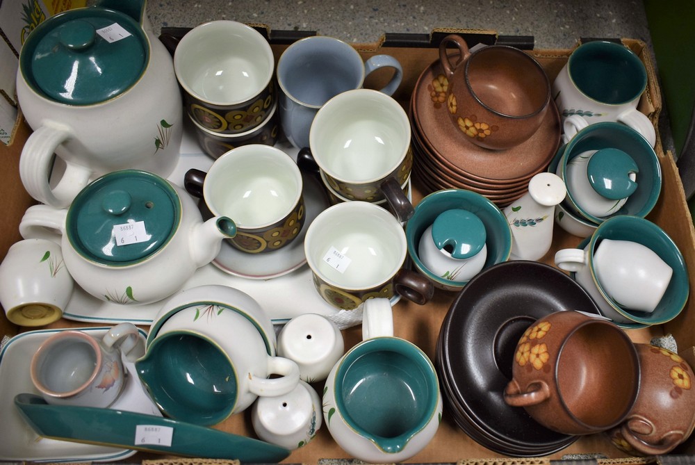 Denby Stoneware - Green wheat coffee pot; teapot, cups,