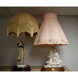 A Capo di Monte table lamp depicting a courting couple;