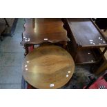 An oak tea trolley; a walnut coffee table, c.1930; an Edwardian mahogany two tier side table, c.