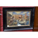 Continental School (early 20th century) A Busy Harbour oil on board,