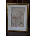 M F Monkhouse A Busy Town Scene signed, watercolour, 24.