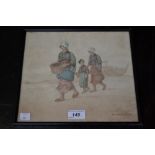 T Nakayama Japanese Women and Young Girl signed, watercolour,