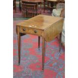 A George III mahogany Pembroke table, crossbanded top, single drawer to frieze,