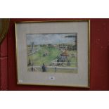 Jon Whatson Up for the Off, Goodwood signed, pastel, 26.