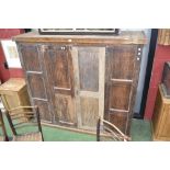 A vintage oak house keeper's cupboard Condition Report: 156cm high, 173cm wide,