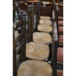 Six country kitchen ladderback dining chairs