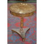 A Victorian walnut drum table, segmented veneered top with Maltese Cross cartouche,