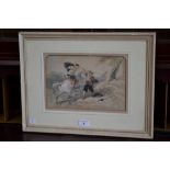 English School (19th century) Combat indistinctly signed with monogram, watercolour,