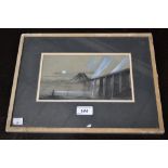 European School (early 20th century) Mountain and Bridge by Moonlight indistinctly signed and